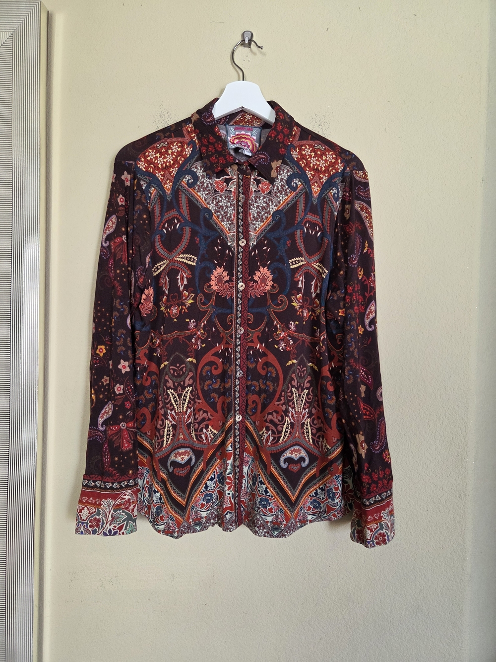 Johnny Was Boho Bohemian Multicolor Paisley Button Up Blouse
